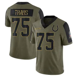 Men's Jalen Travis Indianapolis Colts No.75 Limited 2021 Salute To Service Jersey - Olive