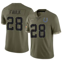 Men's Marshall Faulk Indianapolis Colts No.28 Limited 2022 Salute To Service Jersey - Olive