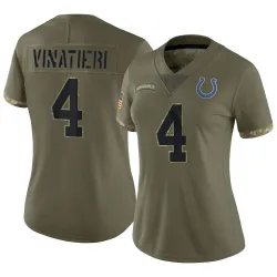 Women's Adam Vinatieri Indianapolis Colts No.4 Limited 2022 Salute To Service Jersey - Olive