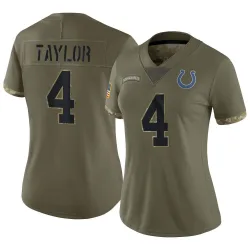 Women's Blayne Taylor Indianapolis Colts No.4 Limited 2022 Salute To Service Jersey - Olive