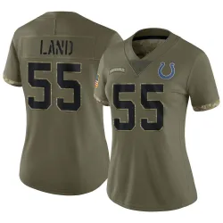 Women's Isaiah Land Indianapolis Colts No.55 Limited 2022 Salute To Service Jersey - Olive