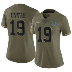 Women's Johnny Unitas Indianapolis Colts No.19 Limited 2022 Salute To Service Jersey - Olive