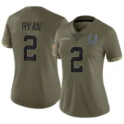 Women's Matt Ryan Indianapolis Colts No.2 Limited 2022 Salute To Service Jersey - Olive