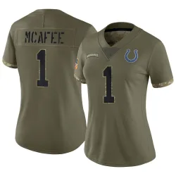 Women's Pat McAfee Indianapolis Colts No.1 Limited 2022 Salute To Service Jersey - Olive
