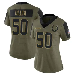 Women's Segun Olubi Indianapolis Colts No.50 Limited 2021 Salute To Service Jersey - Olive