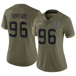 Women's Taven Bryan Indianapolis Colts No.96 Limited 2022 Salute To Service Jersey - Olive