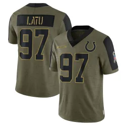 Youth Laiatu Latu Indianapolis Colts No.97 Limited 2021 Salute To Service Jersey - Olive
