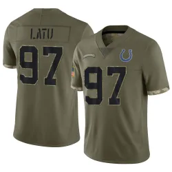 Youth Laiatu Latu Indianapolis Colts No.97 Limited 2022 Salute To Service Jersey - Olive